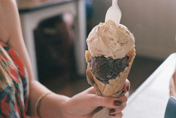 intuitive eating woman holding ice cream